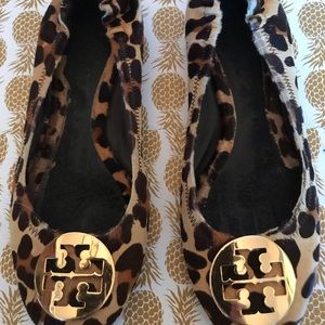 Tory Burch Gold & Black with Leopard Ballet Flats.
